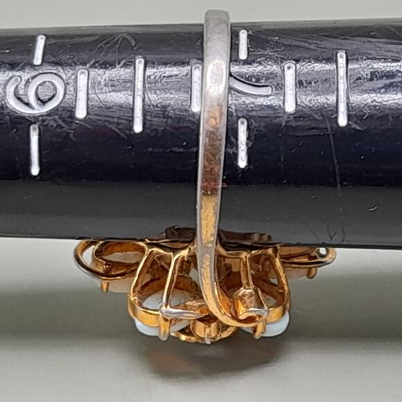 Vintage KAOS Opal Ring, Size 6 3/4, 14KHGE, 2 Dark Rhinestones - Picture 7 of 10